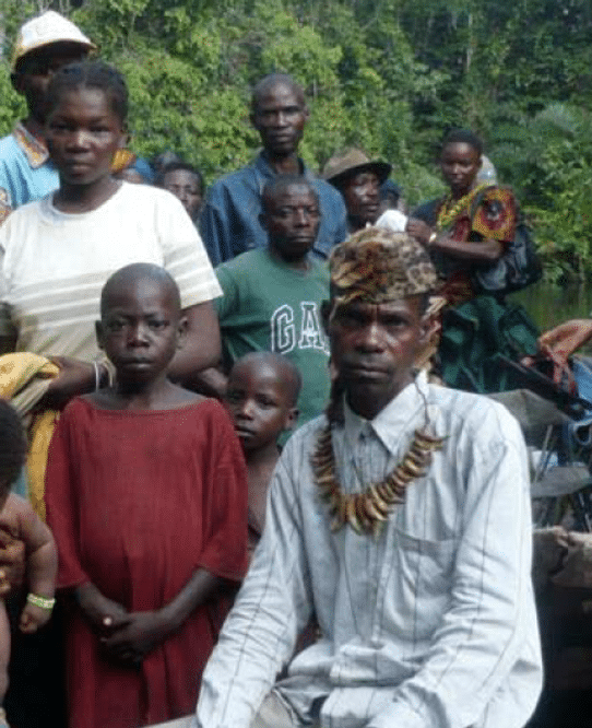 The local chief of Ilonga Mpoo wearing 32 leopard teeth which, following tradition, were passed down to him from his ancestors.