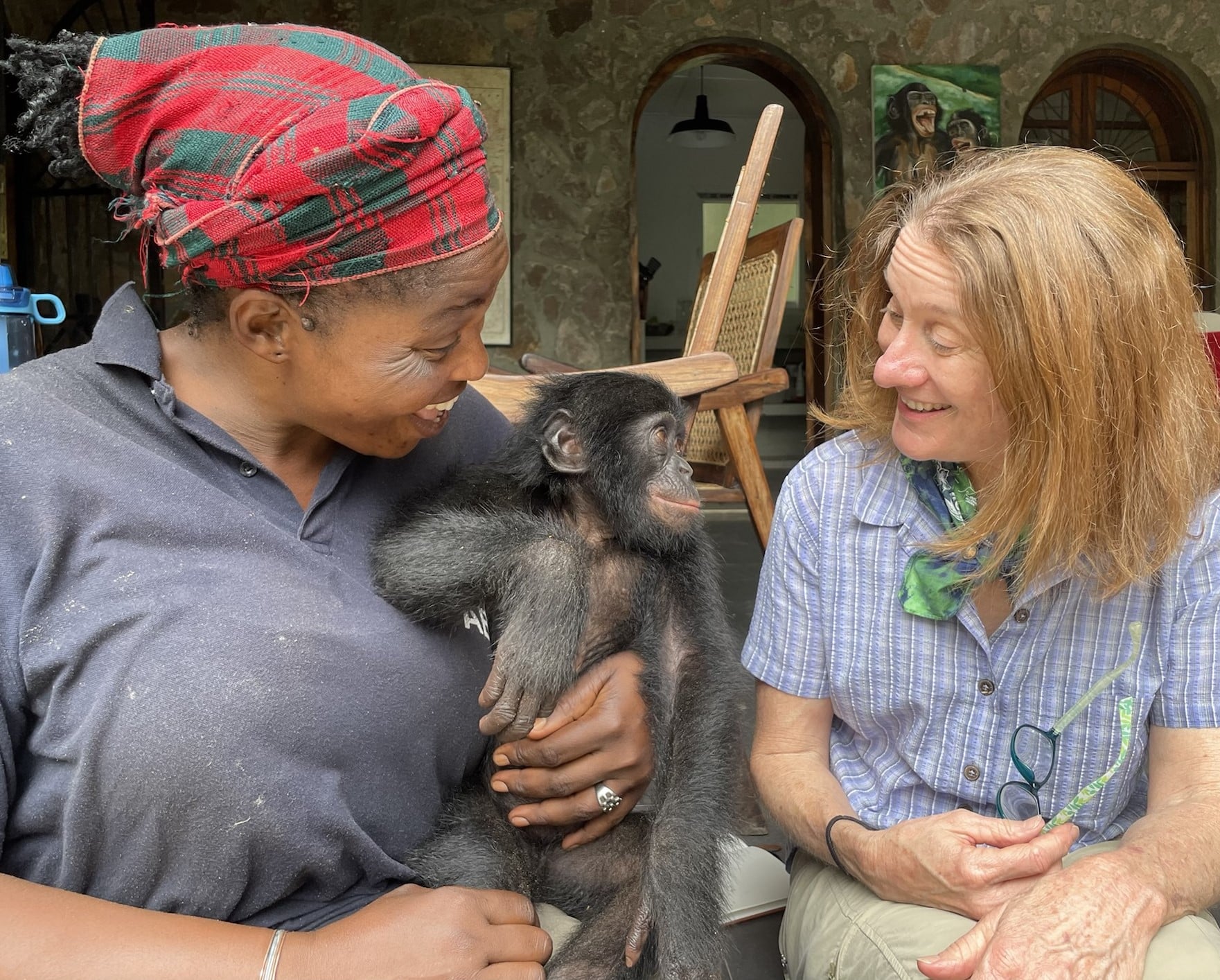 Karen Kemp Yvonne Vela and baby bonobo