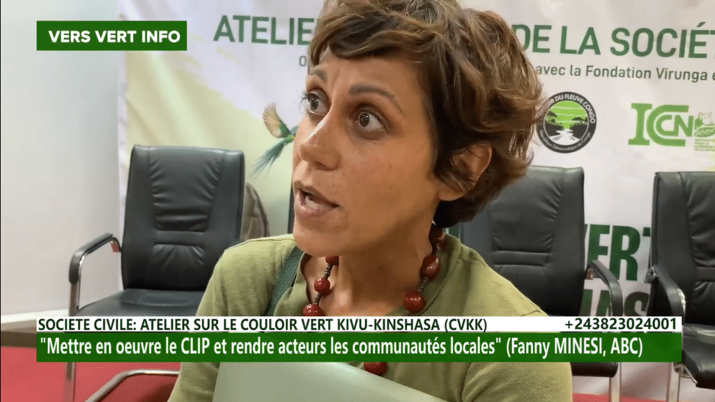 Fanny Minesi, Director of Friends of Bonboso of Congo, discussees Green Corridor project.