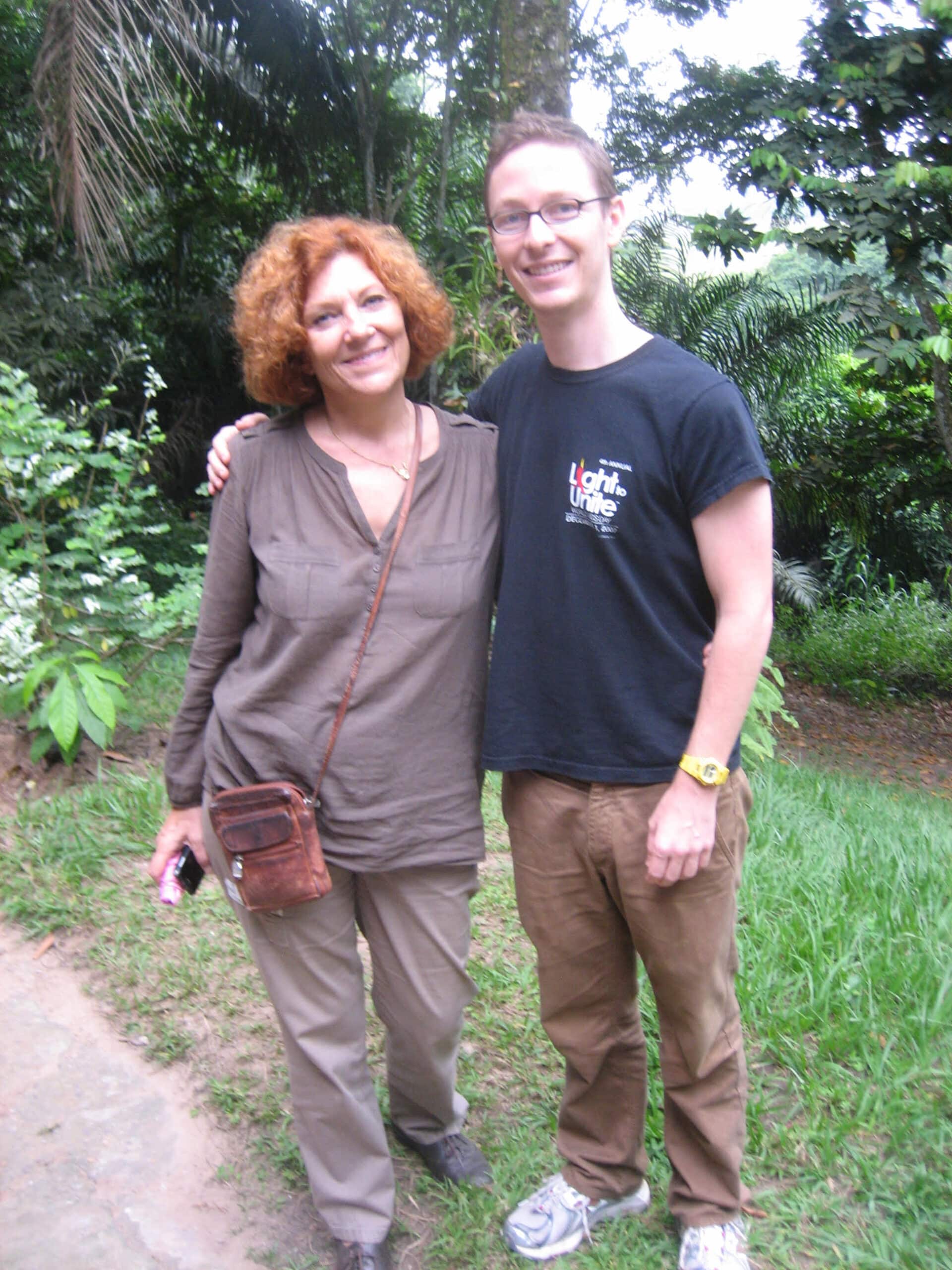 Author Eliot Schrefer with Lola ya Bonobo sanctuary founder Claudine Andre.